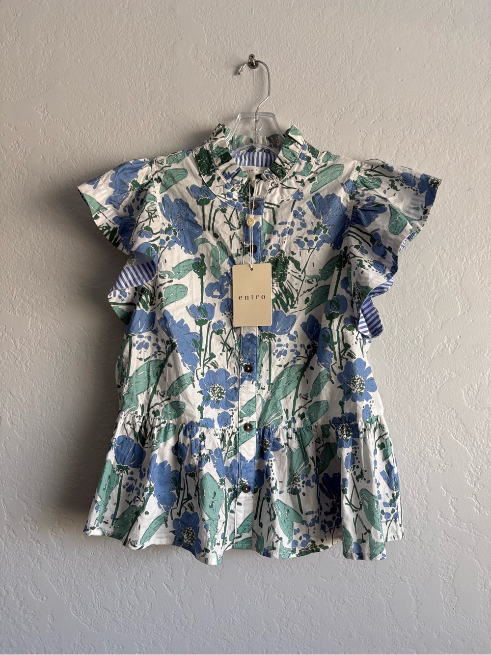❤️NEW entro Green and Blue Floral Ruffle Blouse